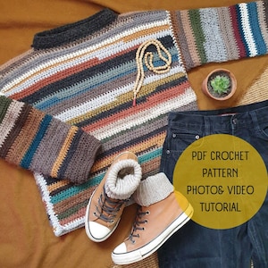 Crochet Pattern, Into the Woods Sweater, PDF Pattern, Oversized, Scrap Yarn, English & Deutsch, Pullover Crochet, Crochet Sweater