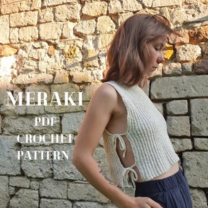 Crochet Vest Pattern, Meraki Side Tie Vest, PDF, Adjustable Design, English, Instant Download, Crochet Top Pattern, WOOD & YARN