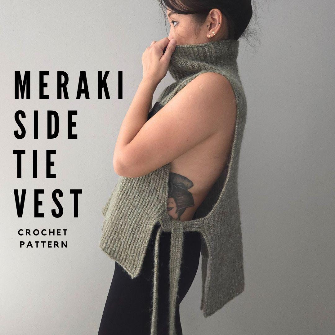 Crochet Vest Pattern, Meraki Side Tie Vest, Crochet Pattern