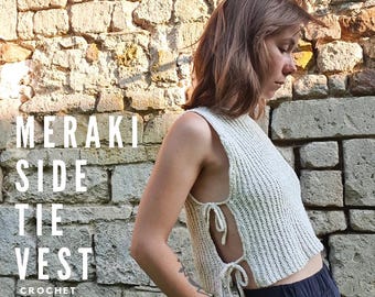 Crochet Vest Pattern, Meraki Side Tie Vest, PDF, Adjustable
