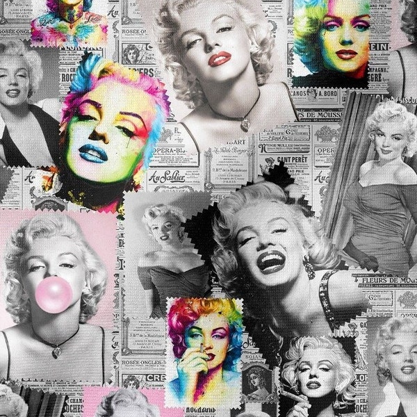 Tissu de collage de photos de Marilyn Monroe, star de cinéma hollywoodienne, vintage, tissu d'intérieur moderne, tapisserie d'ameublement, rideau, taie d'oreiller, tissu au mètre