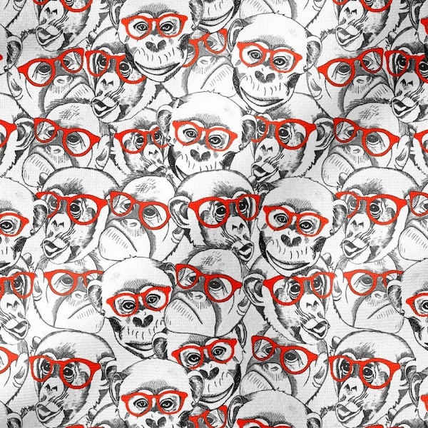 Animal Print Fabric,Monkey with Red Glasses,Black and White Monkey, Modern design,Upholstery Fabric,Pillow Case,Print Fabric by the meters