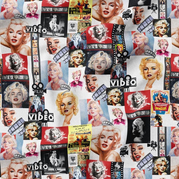 Tissu de collage de photos Marilyn Monroe, star de cinéma hollywoodienne, tissu imprimé, tissu d'intérieur moderne, rembourrage, rideau, taie d'oreiller, tissu bythemeters