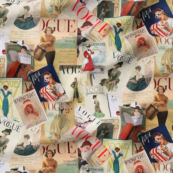 Couverture du magazine Vogue à motifs, Modèles célèbres, vintage, Tissu imprimé, Tissu d'intérieur moderne, Rembourrage, Rideau, Taie d'oreiller, Tissu aux mètres