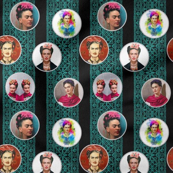 Frida Kahlo,Mexikanischer,Vintage,Grüner und schwarzer Hintergrund,Druckstoff,Moderner Innenstoff,Polsterstoff,Vorhang,Kissenbezug,Meterware Stoff