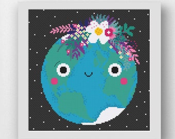 Planet Earth Cross Stitch Pattern, Mother Nature Cross Stitch Pattern, Digital PDF Pattern, Globe Cross Stitch, PDF Cross Stitch Chart