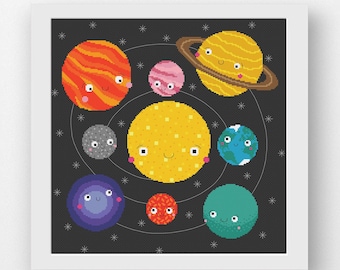 Solar System Cross Stitch Pattern: Galaxy Planets (PDF Pattern)