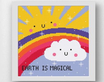 Positive Quote Cross Stitch Pattern, Rainbow Cross Stitch, Earth, Weather Cross Stitch Pattern, Digital PDF Pattern, Sunshine Cross Stitch