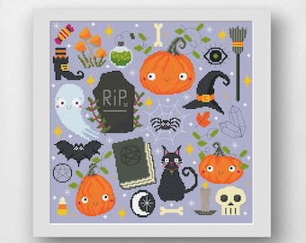 Halloween Cross Stitch Pattern, Spooky Ghost Pumpkin Cross Stitch, Autumn Cross Stitch Pattern PDF, Digital Download Pattern, Creepy Horror