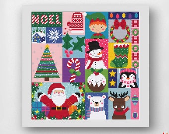 Christmas Sampler Cross Stitch Pattern, Xmas Cross Stitch, Winter Cross Stitch PDF, Merry Christmas, Santa Reindeer, Instant Download