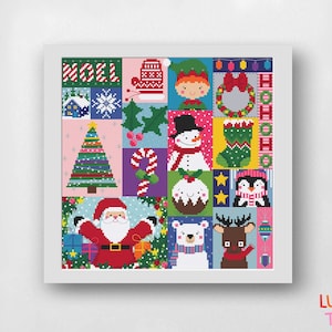 Christmas Sampler Cross Stitch Pattern, Xmas Cross Stitch, Winter Cross Stitch PDF, Merry Christmas, Santa Reindeer, Instant Download