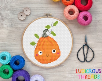 Pumpkin Cross Stitch Pattern, Spooky Halloween Cross Stitch, Witchy Cross Stitch Pattern PDF, Digital Download Pattern, Autumn Harvest