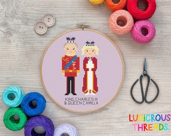 King Charles Cross Stitch and Queen Camilla Cross Stitch Pattern, Royal Family XStitch, King Charles III, Her Royal Highness PDF Pattern