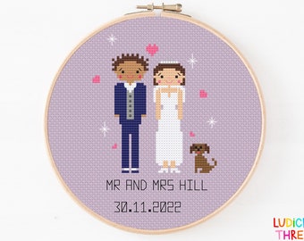 Wedding Couple Cross Stitch Pattern, Pixel People Wedding, DIY Wedding Gift, Cross Stitch Family Pattern, Just Married, Cross Stitch People