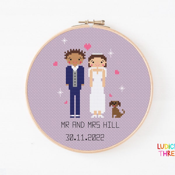 Wedding Couple Cross Stitch Pattern, Pixel People Wedding, DIY Wedding Gift, Cross Stitch Family Pattern, Just Married, Cross Stitch People