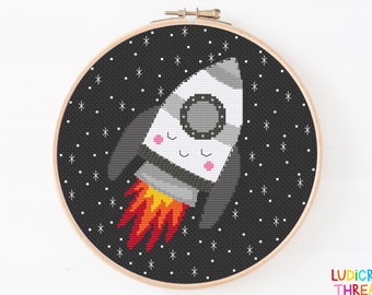 Cute Space Rocket Cross Stitch Pattern, Out of Space Cross Stitch Pattern, Digital PDF Pattern, Spaceship Cross Stitch, Stars, Cosmic Cosmos