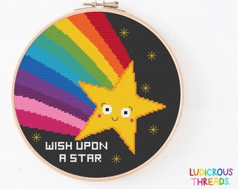 Shooting Star Cross Stitch Pattern, Digital PDF Pattern, Magical Rainbow Pattern, Cute Star Cross Stitch, PDF Cross Stitch Chart, Celestial