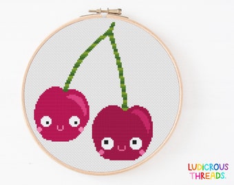 Cute Fruit Cross Stitch, Cherry Cross Stitch Pattern, Fruit Pattern, Cherries Pattern, Digital PDF Pattern, PDF Cross Stitch Chart, Edibles