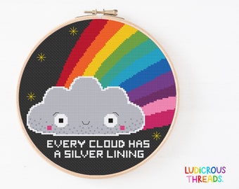 Cloud Cross Stitch Pattern, Every cloud has a silver lining, Digital PDF Pattern, Weather Rainbow Pattern, Cute Cloud Cross Stitch, Cosmic