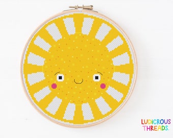 Happy Sunshine Cross Stitch Pattern, Digital PDF Pattern, Instant Download, Cute Sun Cross Stitch, PDF Cross Stitch, Cross Stitch Chart