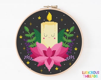 Diwali Cross Stitch Pattern, Festival Of Lights, Candle Cross Stitch, Poinsettia Cross Stitch Pattern, Christmas Cross Stitch, Lotus Flower