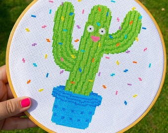 Happy Cactus Cross Stitch Pattern, Succulent Plant Cross Stitch, Cute Cacti, Digital PDF Pattern, Modern Cross Stitch, Cross Stitch Chart