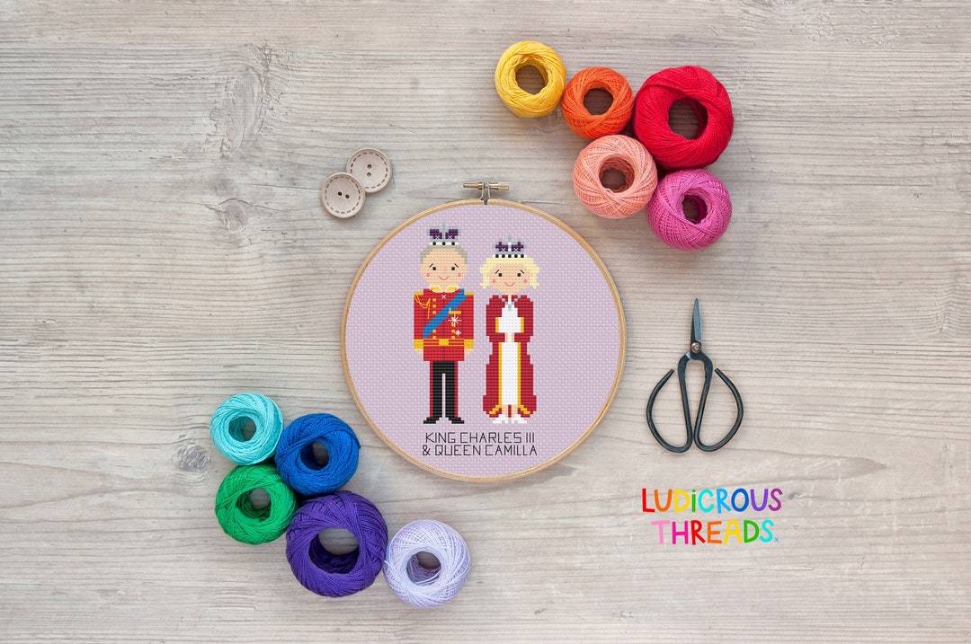 King Charles Cross Stitch and Queen Camilla Cross Stitch Pattern, Royal
