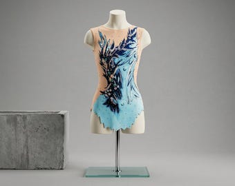Rhythmic Gymnastics Leotard Girls Sky Blue Navy - Sky Design, Skirt, Custom Fit, Crystals