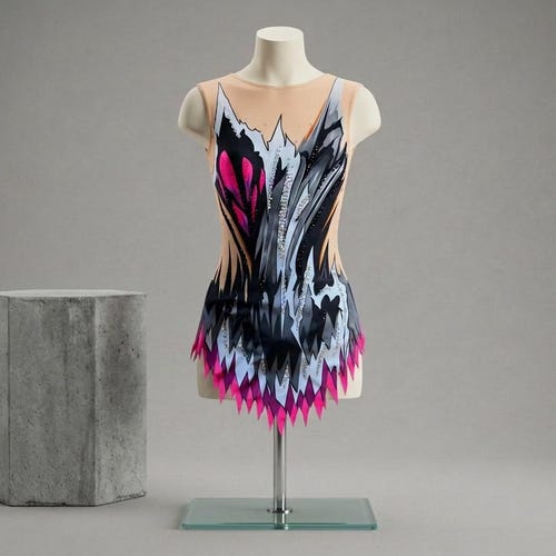 Rhythmic Gymnastics Leotard Girls ORQUIDEA - Gray Pink Skirt Sleeveless Competition Leotard