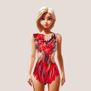 FIRE - Leotard for artistic gymnastics, figure skating, acrobatic gymnastics, rhythmic gymnastics leotard, 100% lycra