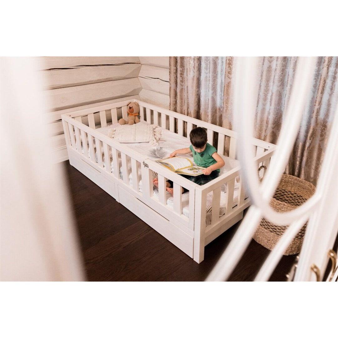 Toddler Bed With Drawers Toddler Bed Montessori Bed Floor Etsy