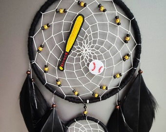 Acchiappasogni da baseball personalizzato, decorazione sportiva con piume nere