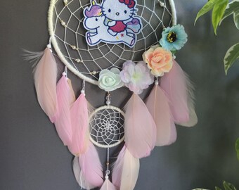 Einhorn-Kätzchen-Traumfänger, rosa Traumfänger für Mädchenzimmer/Kinderzimmer, personalisiertes Geschenk für Kinder