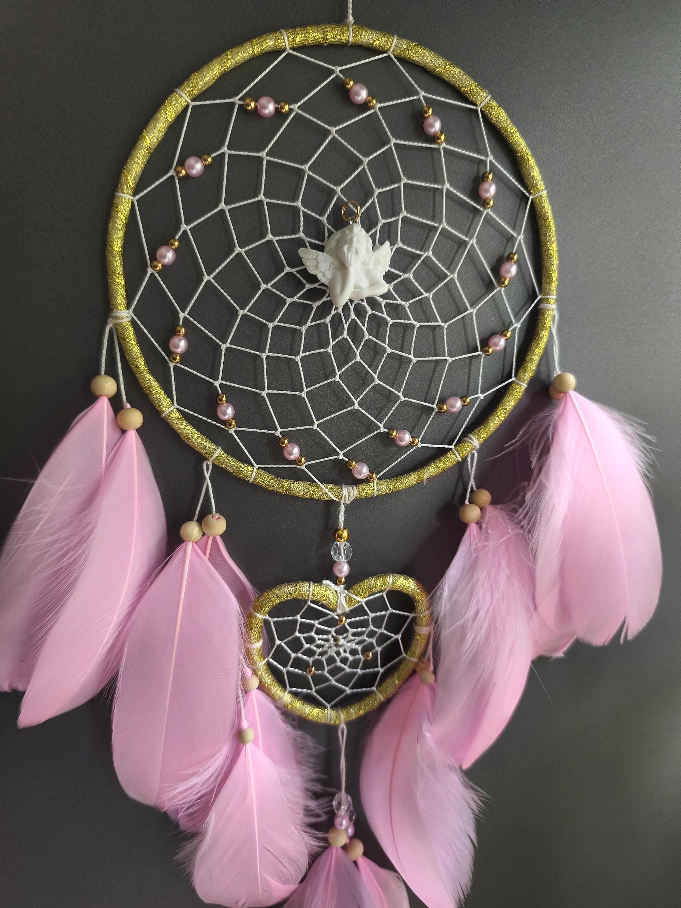 Guardian Angel Gold Dreamcatcher Pink Custom Feathers Dream
