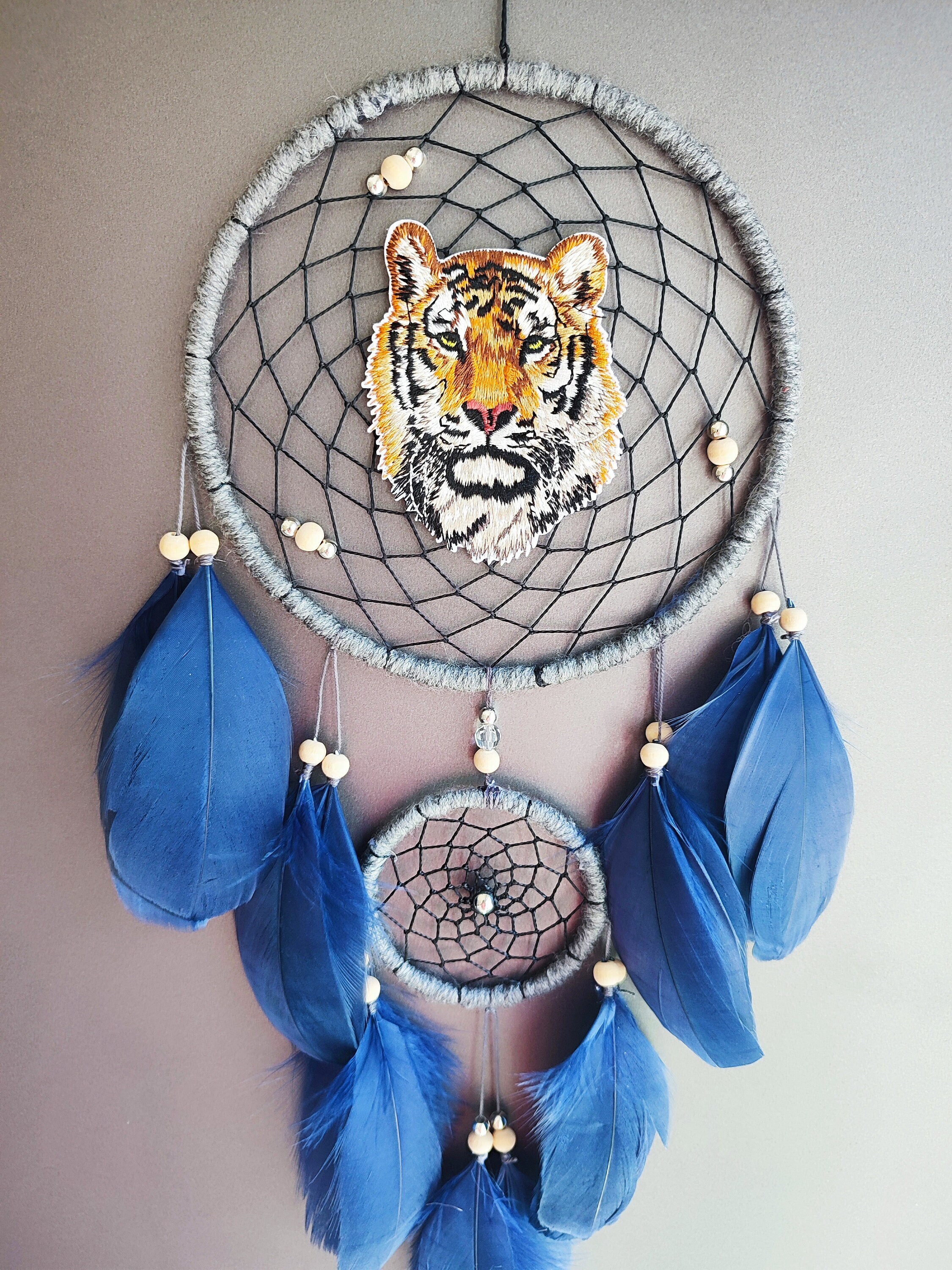 ネイティブアメリカン作☆ドリームキャッチャー ネイティブアメリカン風のドリームキャッチャーブルー、タイガー