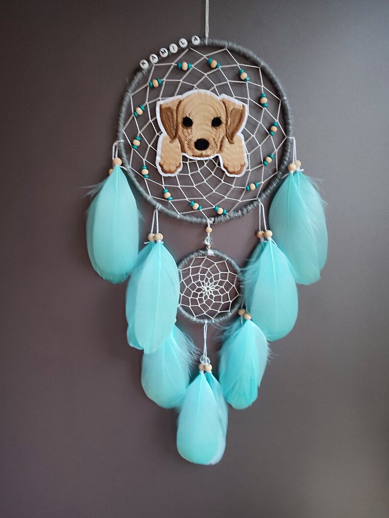 Golden Retriever Teal Dream Catcher, Dog Dreamcatcher Wall Decor
