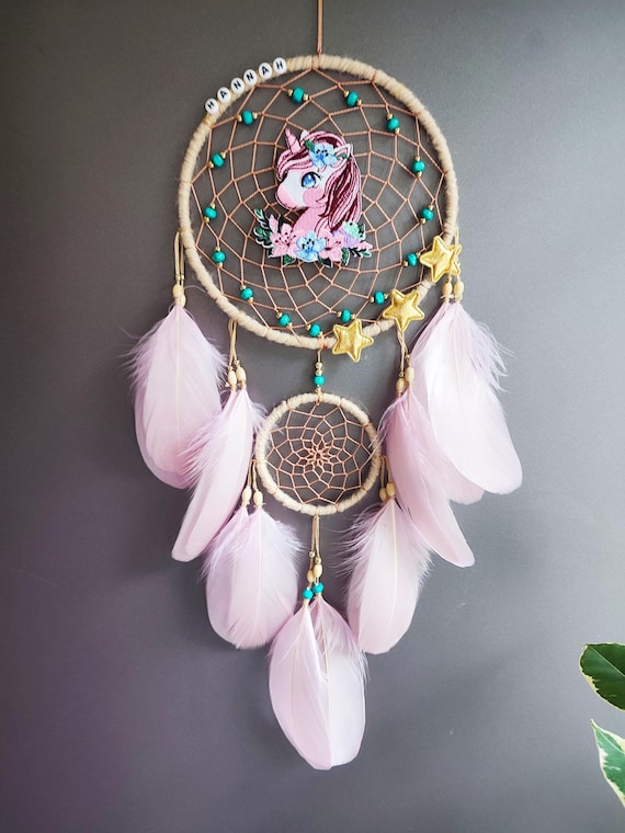 Attrape-rêves Licorne Lumineux Pour Enfants - Décoration Murale Chambre Fille, Avec Lumières LED Et Plumes Colorées - 9
