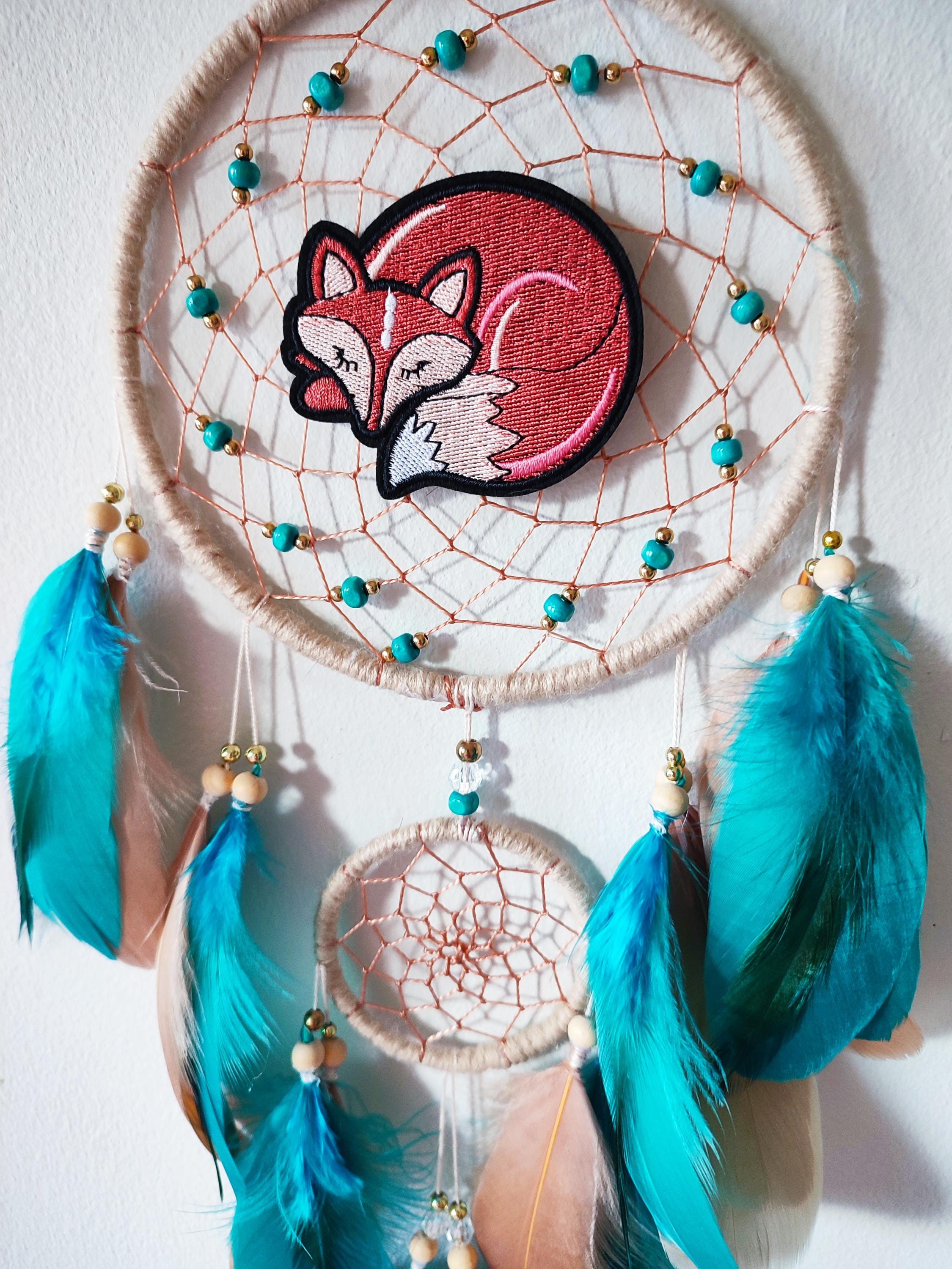 Sleeping Fox Dreamcatcher, Teal Feather Nursery Decor