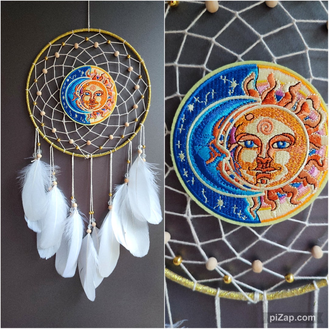 Celestial Sun & Moon Dream Catcher Gold Dreamcatcher Boho - Etsy