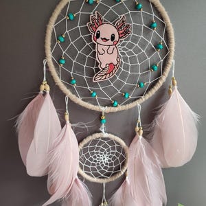 Axolotl Dreamcatcher, Pink Feather Nursery Decor, Personalized Gift