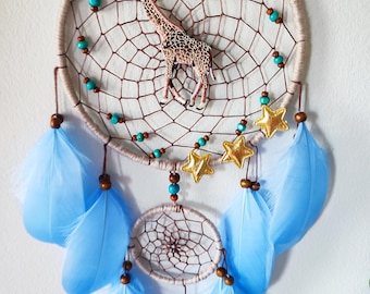 Apanhador de Sonhos Girafa, Decoração Safari para Quarto de Bebê, Apanhador de Sonhos Personalizado com Penas para Parede do Quarto de Meninos e Meninas