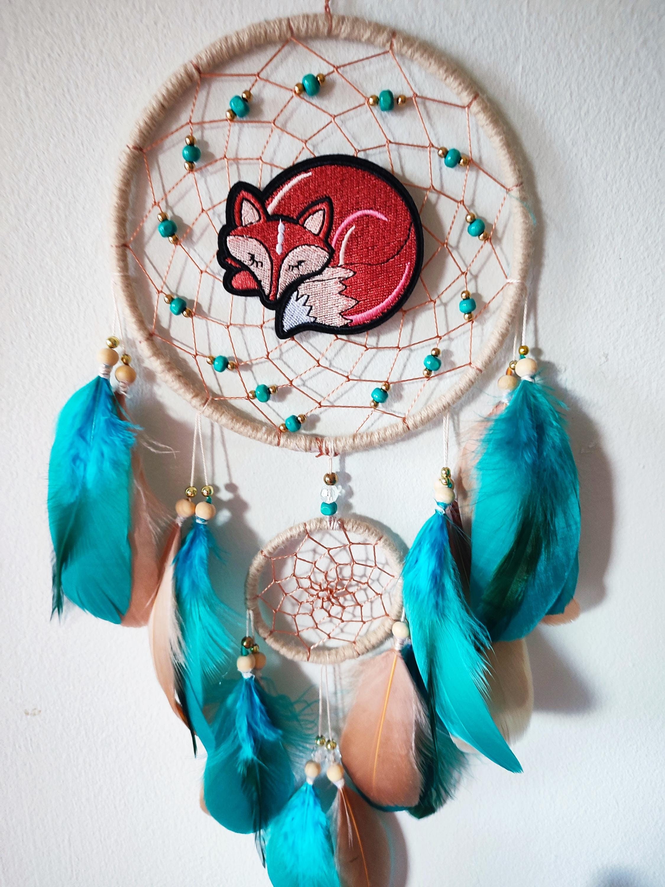 Sleeping Fox Dreamcatcher, Teal Feather Nursery Decor