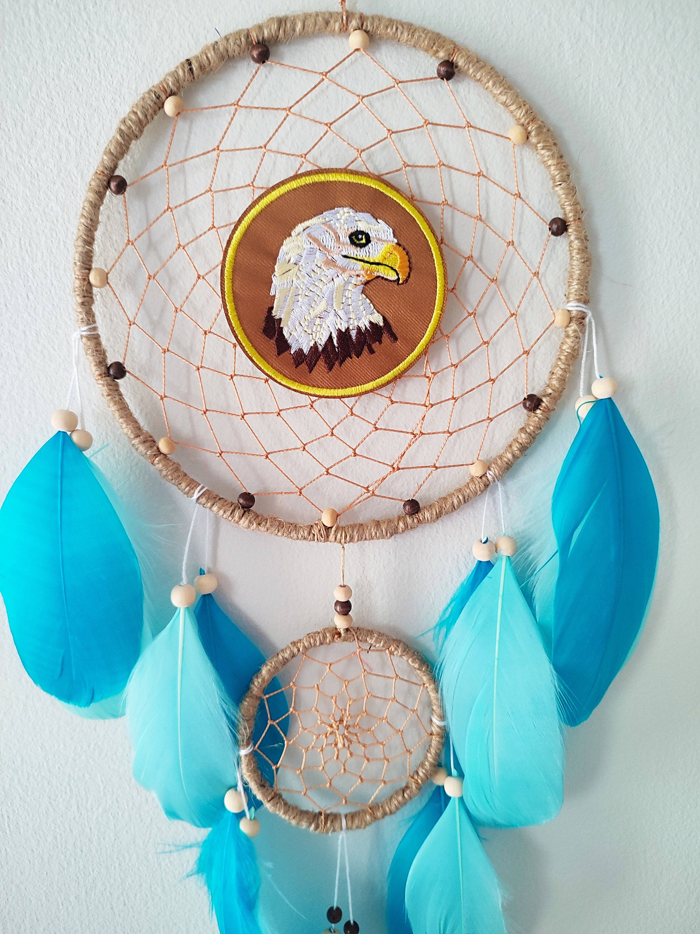 Gold Dreamcatcher With Gold Feathers Handmade Natural Hazel Wood 