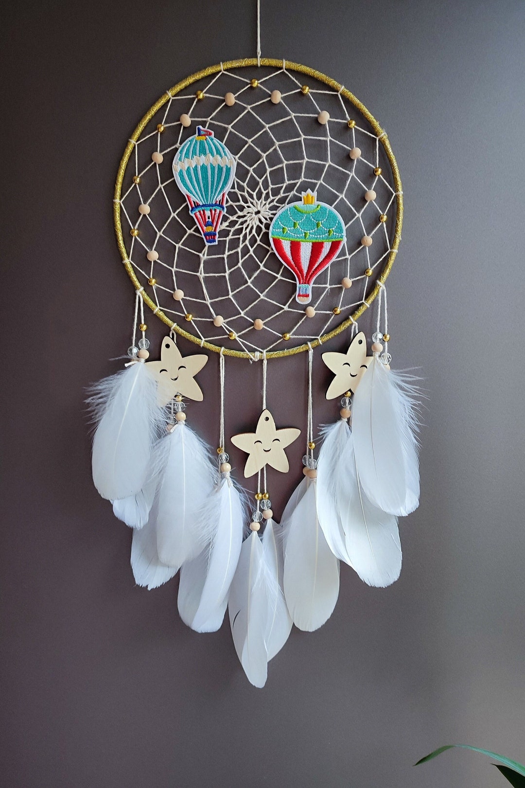 Hot Air Balloon Dream Catcher Gold Dreamcatcher Stars Handmade Etsy