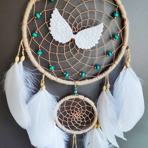 Custom feathers angel wings dreamcatcher personalized dreamcatcher white boho bedroom, bohemian wall decor
