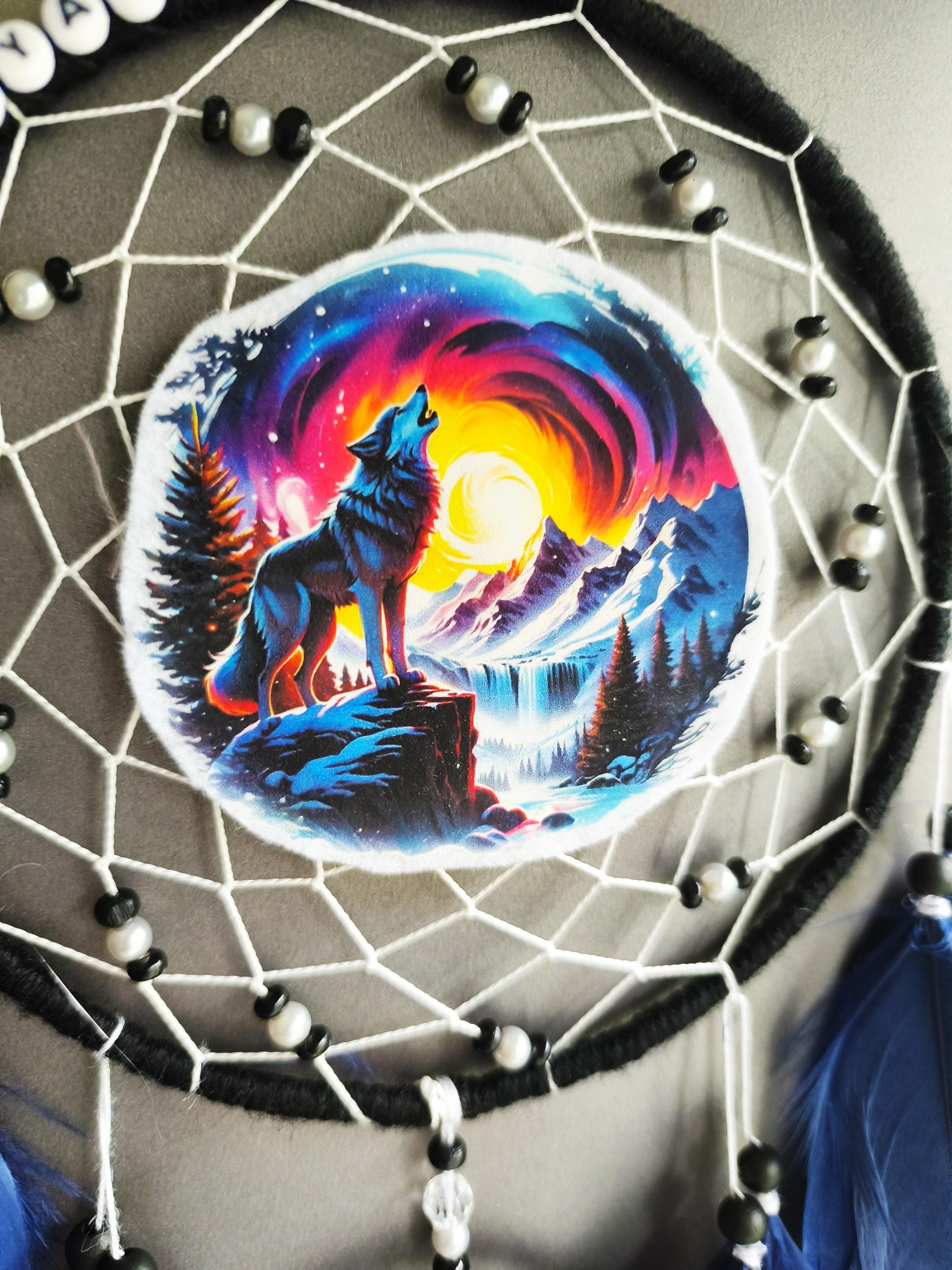 Wolf Dreamcatcher Blue, Native Dream Catcher, Custom Feathers - Etsy