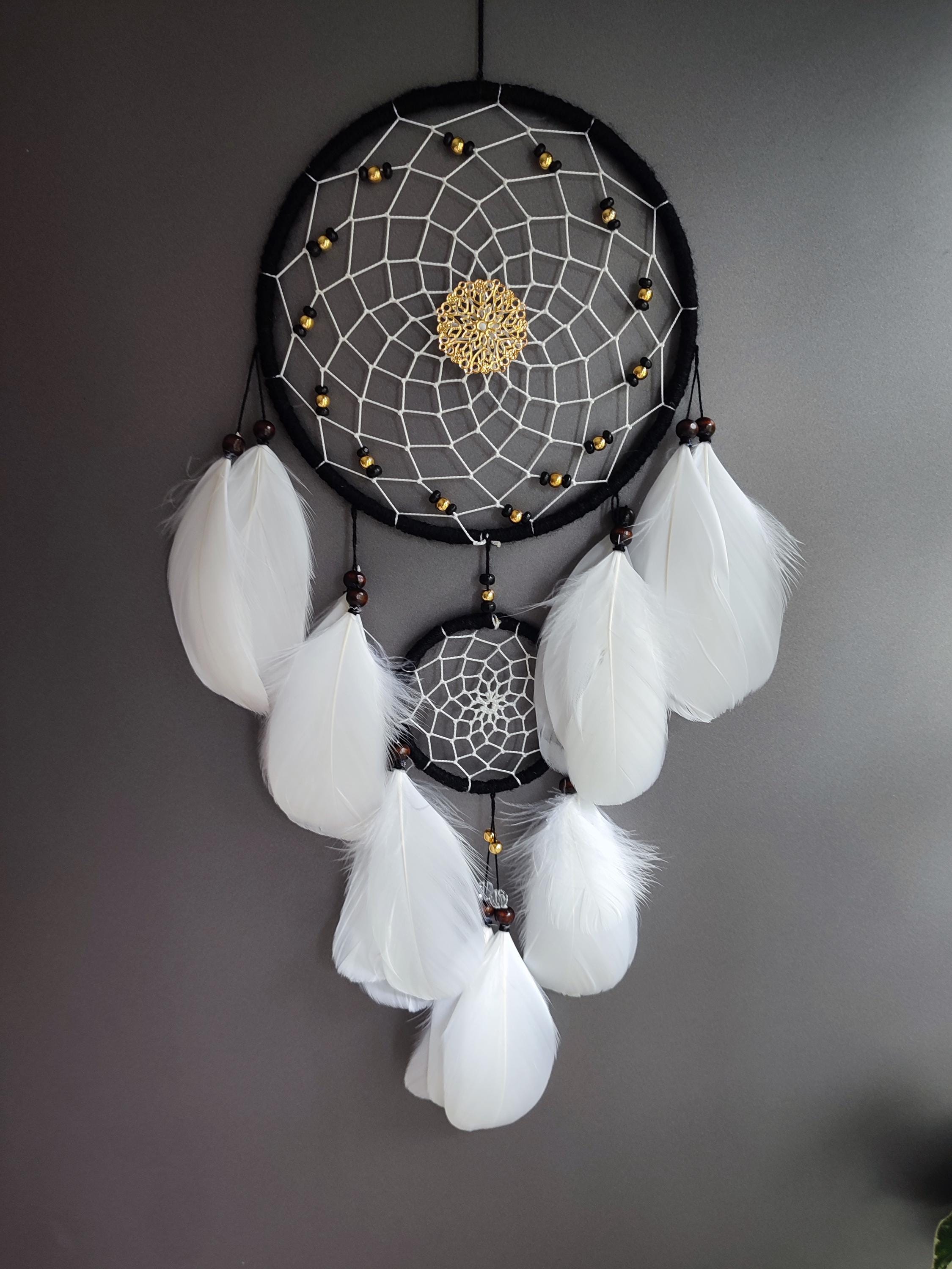 s09017228508♡ Black White Dream Catcher, Boho Bedroom Whimsical Decor