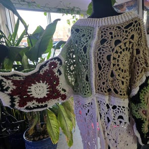 Handmade lace crochet sweater,oversized patchwork pullover cardigan
