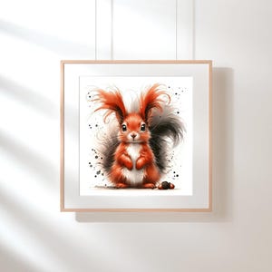 Watercolour Squirrel Caricature Printable Art Print at Home A4 and A3 PNG and CMYK Files Cute Squirrel Print Woodland Animal Artwork