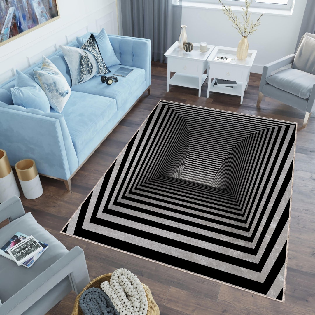 Optical Illusion Rug Blackwhite Tunnel Area Rug Etsy